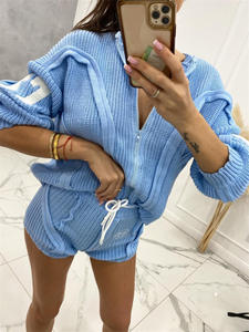 Nuovi arrivi <span class=keywords><strong>inverno</strong></span> autunno <span class=keywords><strong>donna</strong></span> abiti maglia maglia giacca Crop Top e Shorts due pezzi maglione maglia <span class=keywords><strong>donna</strong></span> abiti - Product Image 2