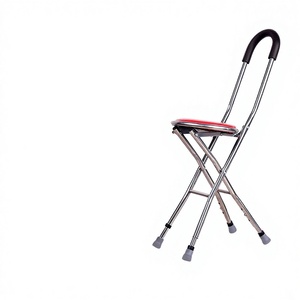 Joy Point Cane Stool Stainless Steel <b>Folding</b> With Red Seat For Elderly Support - Product Image 2