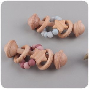 <span class=keywords><strong>Hochet</strong></span> de dentition en <span class=keywords><strong>bois</strong></span> avec anneau de perles en silicone, jouet de dentition d'apprentissage précoce en forme d'étoile pour bébé - Product Image 5