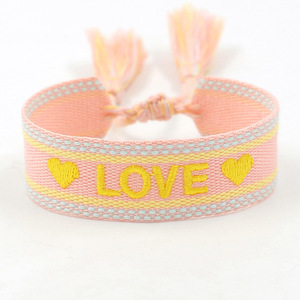 Pulseras de la <span class=keywords><strong>amistad</strong></span> con bordado de letras para mujer <span class=keywords><strong>y</strong></span> niña, brazaletes ajustables con palabras tejidas - Product Image 2