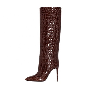 Big Size 45 Women Knee High Boots Thin Heel Animal Print <b>Shoes</b> Snake Pattern on Women's Stiletto Long Booties - Product Image 3