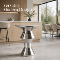 Table de bar contemporaine à base double conique, élégante, en métal argenté, haute, pour la maison, la cuisine, le café, l'hôtel