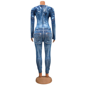 จั๊มสูทแขนยาวคอกลมพิมพ์ลายเซ็กซี่รัดรูปสำหรับฤดูร้อน พร้อมกางเกงพิมพ์ลาย ชุดแฟชั่นผู้หญิง 2 ชิ้น - Product Image 4