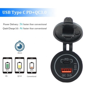 12V USB C Outlet pd3.0 cổng và 18 Wát sạc nhanh <span class=keywords><strong>3</strong></span>.0 xe USB sạc Ổ cắm ổ cắm với công tắc nguồn cho xe Thuyền biển - Product Image 4