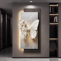 Peinture murale LED de luxe 2026, grande décoration murale 3D effet sable, lampe décorative papillon pour salon et entrée