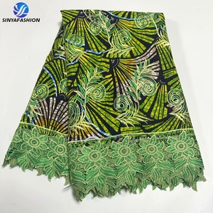 Sinya Tissu <span class=keywords><strong>Pagne</strong></span> Africain Ankara de Haute Qualité Brodé Hollandais Motif Cire <span class=keywords><strong>avec</strong></span> <span class=keywords><strong>Dentelle</strong></span> Cordon Guipure pour Sacs et Housses - Product Image 3