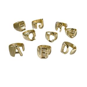 Anillo con letra del abecedario <span class=keywords><strong>a</strong></span>-z, sortija ajustable de oro de 18k, nombre grueso, irregular - Product Image 5