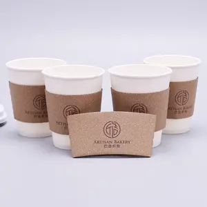 Оптовая продажа, экологически чистый одноразовый держатель для кофейных стаканчиков из крафт-бумаги с двойными стенками на заказ