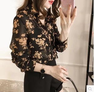 Blus bunga lengan panjang wanita, Blus Musim Semi dan Gugur - Product Image 1