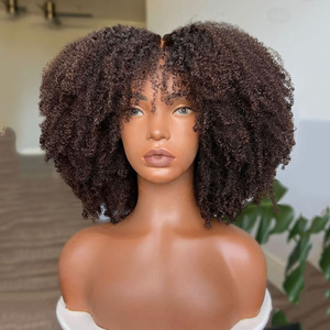 Pelucas Frontales de Encaje Transparente HD Sin Pegamento, Cabello Humano Afro Rizado, Pelucas Frontales de Encaje con Flequillo para Mujeres Negras - Product Image 1