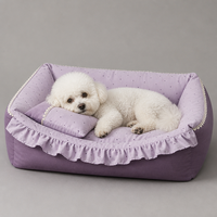 Coussin pour animaux de compagnie YAOYUE à motif floral avec bordure en dentelle et petit oreiller - Amovible, lavable, 5 pièces, nid pour chien, rembourrage en PP, violet à pois