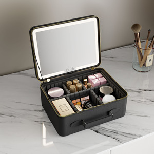 Gấp xách tay Mỹ phẩm make up hộp lưu trữ màu đen thắp sáng Vanity du lịch trang điểm Túi Trường hợp với LED ánh sáng gương - Product Image 1