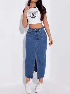 Fashion Boutique Clothing Zipper Tight Women's Denim Skirt Summer Women's Slit Casual Denim Skirt