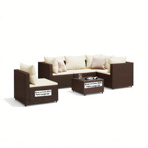 Conjunto de Muebles de Patio Color Marrón y Crema, Muebles de Ratán Modernos para Exteriores para 7 Personas - Product Image 1