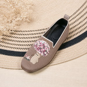 Mocasines Mujer Bordado <span class=keywords><strong>De</strong></span> Oso Y Ramo <span class=keywords><strong>De</strong></span> Flores Parte Superior Tejido Volador Sin Cordones Suela Exterior PVC Flexible Zapatos P - Product Image 3