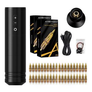 Ambition Ninja 2000mAh 4.0mm Stroke Professional Wireless Tattoo Pen Machine Kits avec 40pcs Cartouche Aiguille pour Body Art - Product Image 1