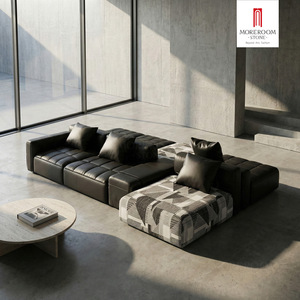 Divano <span class=keywords><strong>Industriale</strong></span> in Pelle Nera <span class=keywords><strong>Moderno</strong></span> a 3 Posti Stile Vintage Set per <span class=keywords><strong>Soggiorno</strong></span> con Telaio Resistente - Product Image 3