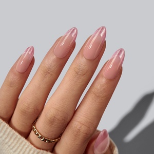 BTArtbox Faux ongles à presser en gel souple, rose pailleté, effet œil de chat, French manucure, forme amande moyenne, de luxe, vente en gros - Product Image 1