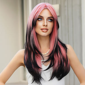 Rambut Palsu Grosir Ombre Pink Berlapis dengan Poni, Ekstensi Rambut untuk Wanita, Rambut Lurus Sintetis untuk Anime Drag Queen Pelucas - Product Image 2