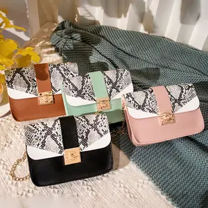 Недорогая модная универсальная маленькая квадратная сумка в западном стиле, простая сумка-мессенджер на одно плечо с принтом змеиной кожи и цепочкой популярных цветов