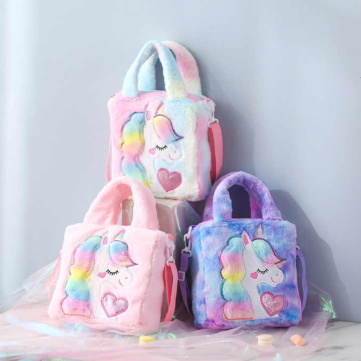Bolso cruzado de unicornio a la moda bolsos de hombro coloridos de unicornio bolsos de felpa