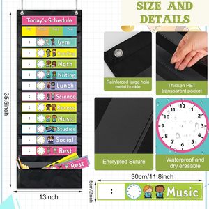 Tabla de horarios diarios de bolsillo de 13 x 35.5 pulgadas con 13 bolsillos y 24 tarjetas para la gestión del tiempo - Product Image 2