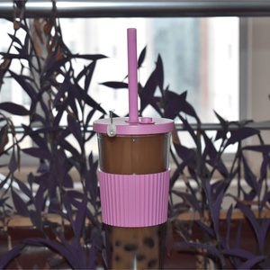 22oz Reusable <b>Boba</b> Cup with Cork Sleeve Cute Pink Plastic <b>Bubble</b> Tea Bottle with Reusable Straw - Product Image 3