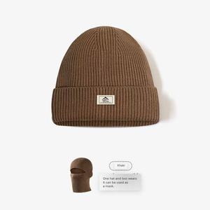 قبعة شتوية محبوكة للرجال والنساء، قناع وجه محسن مقاوم للرياح والبرد، غطاء رأس دافئ، قبعة مقاومة للبرد 100% قطن بلون موحد - Product Image 4