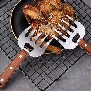 Fourchettes multifonctionnelles en acier inoxydable avec manche en bois pour déchiqueter la viande, idéales pour le barbecue et la cuisson - Product Image 4