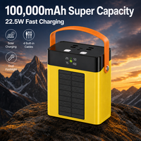 Batterie solaire haute capacité avec câbles 4-en-1 intégrés, charge rapide 22,5 W, lampe torche LED pour le camping et les voyages en extérieur