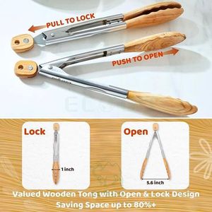 Juego de Utensilios de Cocina de Madera de Olivo y Bambú Natural Antiadherentes, 5 Piezas, Diseño Sostenible, Seguro para Alimentos, Antideslizante, con Ranuras para los Dedos - Product Image 2