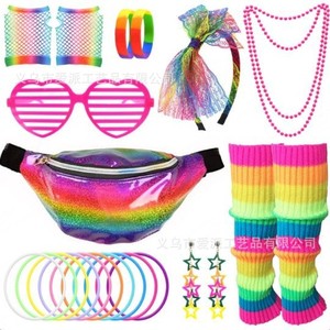 Costume de fête néon des années 1980, jupe tutu, chauffe-jambes, bandeau, collier, lunettes en forme de cœur, ensemble de cosplay pour adultes - Product Image 3