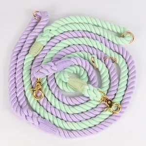 OKEYPETS Pet Supplies Accessory Handmade Gradient Pastel Color Dog Leash Custom Cotton Rope Dog Leashes