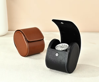 Étui de voyage pour montre en cuir PU, simple, avec fermeture à pression et coussin en velours, vente en gros, logo personnalisé, cadeau