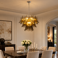 Lustre en verre artisanal de Murano, gris fumé, luminaire suspendu à plusieurs niveaux, lampe de plafond ronde en fer pour salon, salle à manger, villa