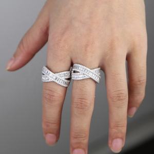 Verzilverde Ronde Rechthoek Cz Geplaveide Hoge Kwaliteit Kriskras <span class=keywords><strong>X</strong></span> <span class=keywords><strong>Ring</strong></span> - Product Image 4