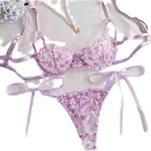 European and American ODM Bow Snowflake Embroidery Jersey Sheer Lace Gathering <b>Sexy</b> Lingerie <b>Set</b> - Product Image 3