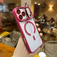 Coque de téléphone magnétique transparente avec support d'appareil photo en métal pour iPhone 17 Air 16E 15 Pro Max 14 Plus 13 12 11 – Coque arrière transparente