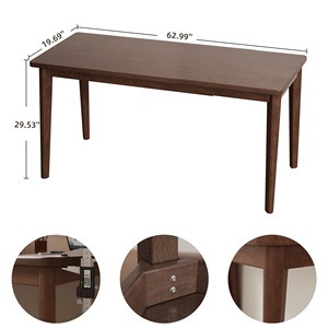 Bureau en bois massif 63 x 19,7 pouces en bois d'hévéa, petit bureau d'écriture moderne du milieu du siècle pour chambre à coucher et petits espaces - Product Image 1