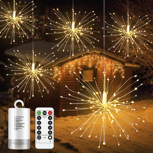 Lumières LED en forme d'étoile en fil de cuivre pour feux d'artifice, lumières suspendues à <span class=keywords><strong>piles</strong></span> <span class=keywords><strong>avec</strong></span> télécommande, lumières féériques étanches pour la maison, la terrasse, le jardin - Product Image 1