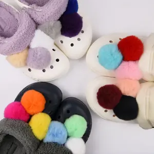 Wholesale 3d plush toy Super cute fluffy pompom fur ball diy Shoes Accessories for Clog Shoes charm
