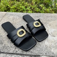 Sandales plates B41 grande taille 36-44 avec décoration métallique simple, pour l'extérieur, tendance, polyvalentes, à semelle souple, chaussures de plage