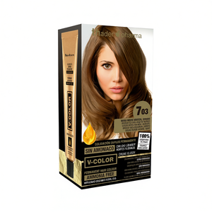 ยาสีย้อมผมถาวร ทาเดอร์ ฟาร์มา วี-คัลเลอร์ 703 สีบลอนด์กลางธรรมชาติ โกลเด้น ปราศจากแอมโมเนีย ผสมทองเหลืองเหลวและน้ำมันดอกไม้ - Product Image 2
