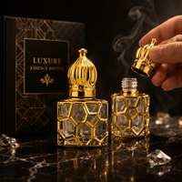 Flacon de parfum de luxe en verre ajouré plaqué or 6ml 8ml 10ml 15ml, flacon vide pour huiles essentielles, flacon d'attar rechargeable, style arabe