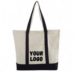 Bolsa de Compras Personalizada, Reciclable, de Lona de Algodón con Estampado y Diseño de Paneles, con Bolsillo y Cremallera - Product Image 1