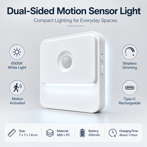 Dual-Sided Rechargeable <b>Motion</b> <b>Sensor</b> <b>LED</b> Night <b>Light</b>, 6000K Stepless Dimmable Type-C Wall <b>Light</b> for Bedroom Hallway Stairway - Product Image 5