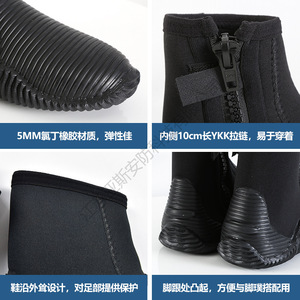 Botas de Rescate Acuático Yasian Negras Antideslizantes con Cremallera Lateral Unisex para Snorkel, Bomberos y Rescate - Product Image 5