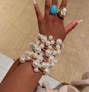 Kaimei 2026 joyería de moda 1 pieza mujeres grandes pulsera de perlas gruesas mujeres Triangular Chubby bolas de oro mujeres brazaletes de perlas con cuentas - Product Image 2