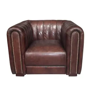 Luxury Classic Style Aged and Vintage Design Top Grain Full Tan Leather Sectional Sofa Furniture