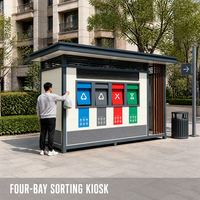 Station de tri des déchets intelligente et moderne avec évier intégré pour le lavage des mains et unité de désinfection pour la protection de la santé publique.